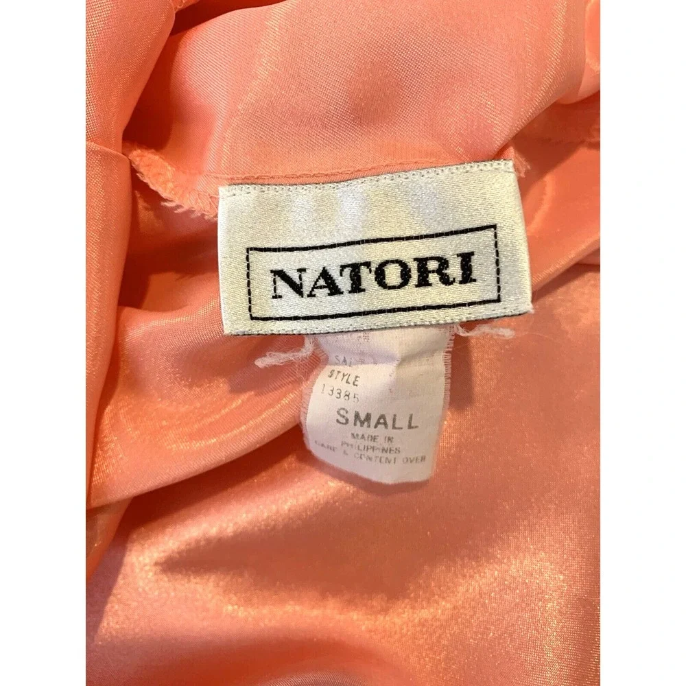 Natori‎ Chemise Nightgown Womens Small Peach Satin Slip Dress Lace Embroidered
